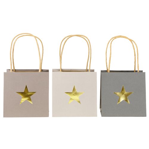 Prodotto Sacchetti di carta con stella e manico grigio assortiti 12×12×12cm 9 pezzi