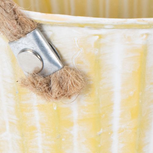 Prodotto Secchiello per piante, vaso in metallo con manici, fioriera decorativa, rosa/verde/giallo, shabby chic, Ø12cm, H10cm, set da 3