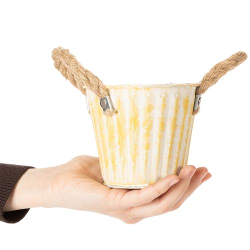 Prodotto Secchiello per piante, vaso in metallo con manici, fioriera decorativa, rosa/verde/giallo, shabby chic, Ø12cm, H10cm, set da 3