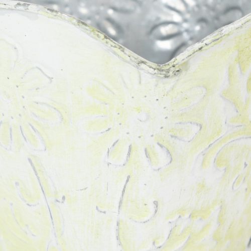 Prodotto Vaso per piante, portafiltro da caffè decorativo, tazza in metallo per piantare, decorazione floreale verde e bianca, shabby chic, H11cm Ø11cm