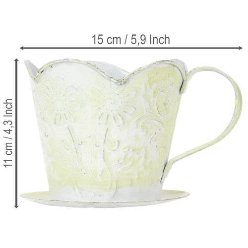 Prodotto Vaso per piante, portafiltro da caffè decorativo, tazza in metallo per piantare, decorazione floreale verde e bianca, shabby chic, H11cm Ø11cm