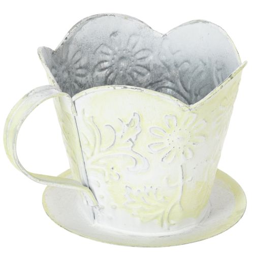 Prodotto Vaso per piante, portafiltro da caffè decorativo, tazza in metallo per piantare, decorazione floreale verde e bianca, shabby chic, H11cm Ø11cm