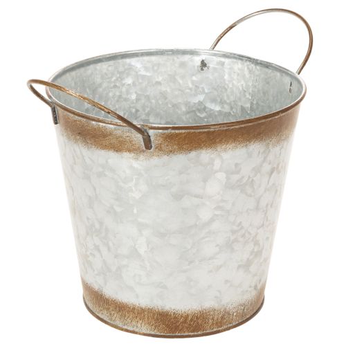 Floristik24 Fioriera in metallo, vaso per fiori, contenitore per piante con manici argentati, finitura acciaio anticato, Ø18cm H20cm