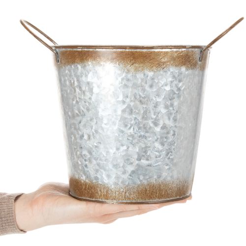 Prodotto Fioriera in metallo, vaso per fiori, contenitore per piante con manici argentati, finitura acciaio anticato, Ø18cm H20cm