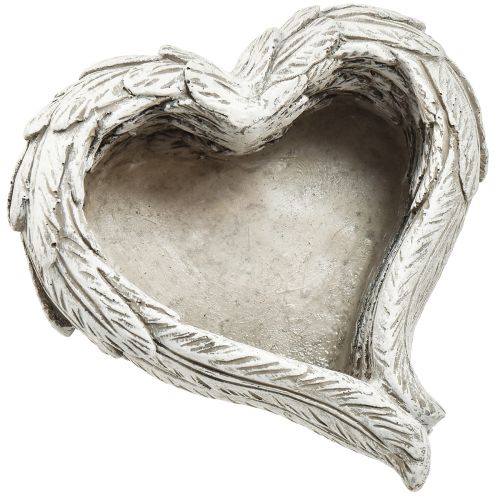 Floristik24 Pianta cuore piume pietra colata cuore grigio bianco 13×12×6 cm 2pz