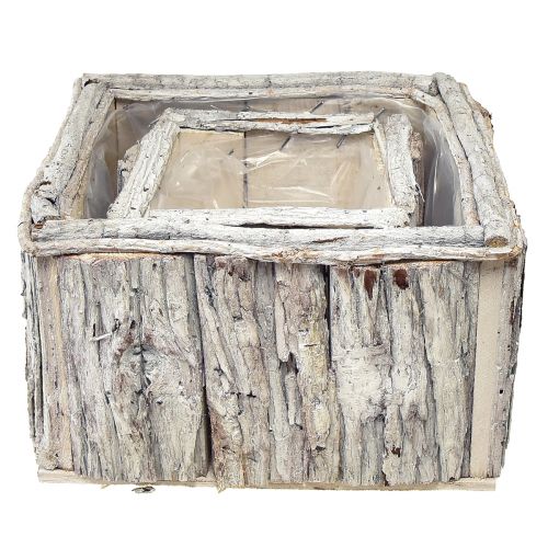 Prodotto Cassetta per piante in legno con corteccia bianco naturale 17/24 cm set da 2 pezzi