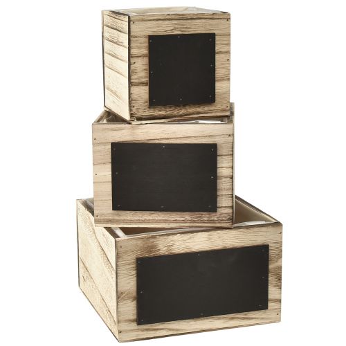 Prodotto Scatole rustiche in legno con superfici a lavagna - Naturale e nero, varie dimensioni - Soluzione organizzativa versatile - Set di 3