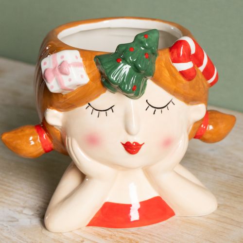 Prodotto Vaso decorativo in ceramica a forma di testa di pianta, altezza 17 cm, per Natale