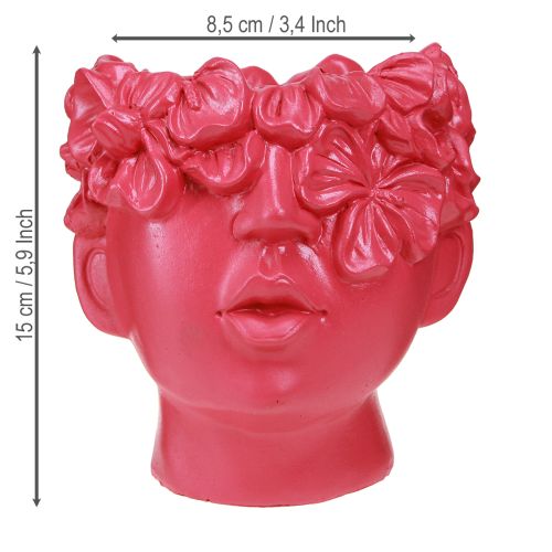 Prodotto Vaso da fiori in poliresina con testa di pianta, rosa, 13,5×13×14 cm