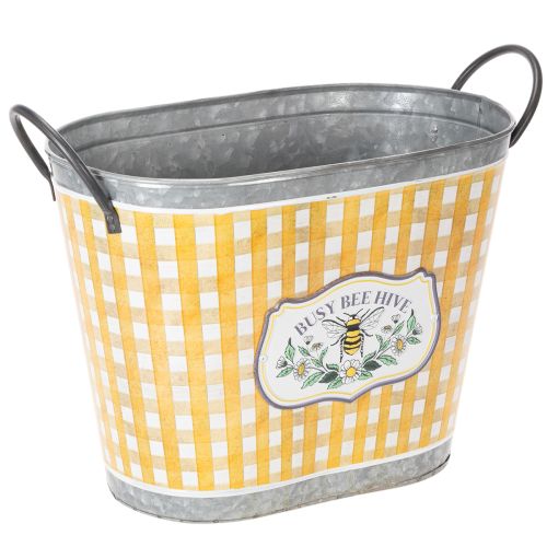 Floristik24 Vaso ovale per piante con decorazione a forma di ape, motivo a scacchi, decorazione estiva, fioriera, 38×24×29 cm