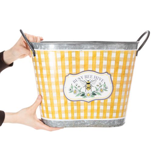 Prodotto Vaso ovale per piante con decorazione a forma di ape, motivo a scacchi, decorazione estiva, fioriera, 38×24×29 cm