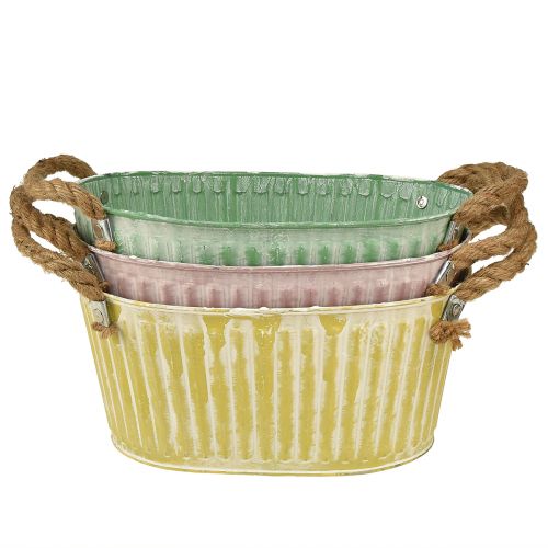 Floristik24 Ciotola per piante vaso ovale con manico giallo/verde/rosa 27 cm 3 pz