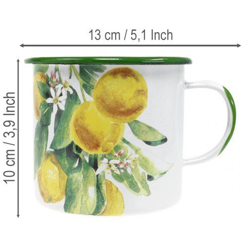 Prodotto Vaso per piante in smalto, vaso decorativo con ramo di limone, fioriera in stile mediterraneo Ø9,5cm H10cm