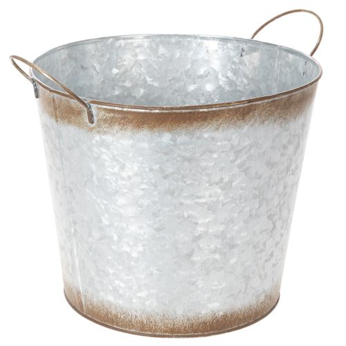Floristik24 Vaso per piante con manici, ciotola decorativa con finitura effetto ruggine, contenitore in metallo argentato Ø26cm H25.5cm