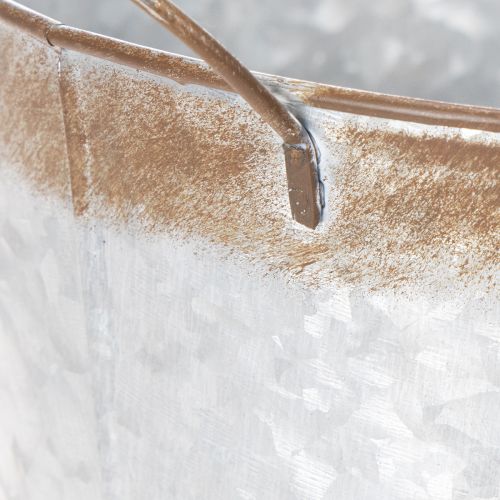 Prodotto Vaso per piante con manici, ciotola decorativa con finitura effetto ruggine, contenitore in metallo argentato Ø26cm H25.5cm