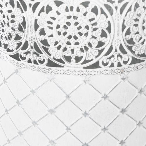 Prodotto Vaso per piante con motivo a pizzo, contenitore in metallo, secchiello decorativo, bianco, argento, shabby chic, H28/25.5/23.5cm, Ø29.5/25.5/20cm, set da 3