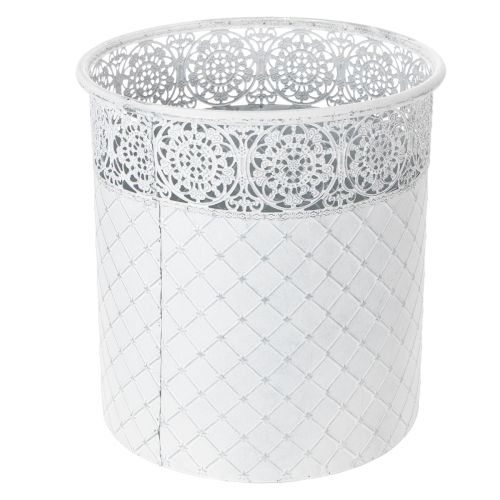 Prodotto Vaso per piante con motivo a pizzo, contenitore in metallo, secchiello decorativo, bianco, argento, shabby chic, H28/25.5/23.5cm, Ø29.5/25.5/20cm, set da 3