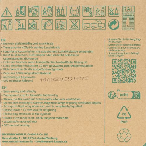 Prodotto PURE Nature Lights Lumini Cera di colza naturale Tempo di combustione 7 ore 18 pezzi