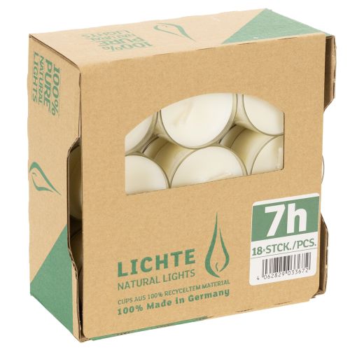 Prodotto PURE Nature Lights Lumini Cera di colza naturale Tempo di combustione 7 ore 18 pezzi