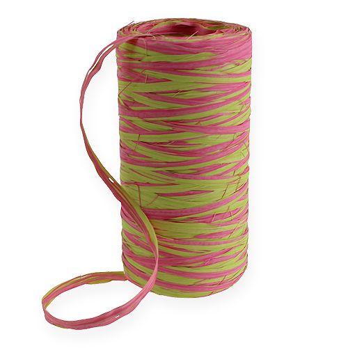 Floristik24 Cinturino in rafia bicolore verde mela-rosa 200m