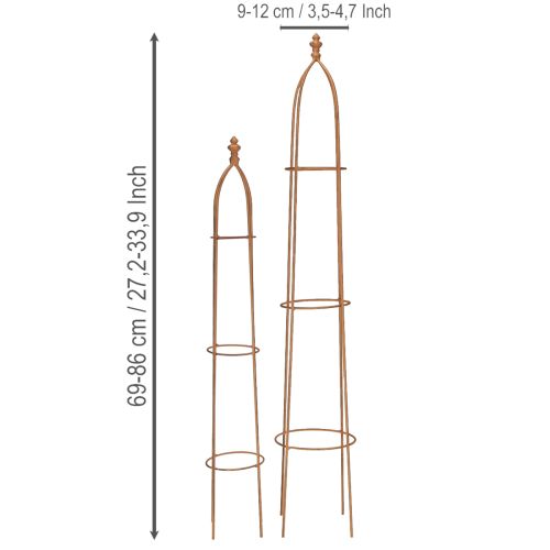 Prodotto Obelisco in metallo con motivo a traliccio effetto ruggine, 69/86 cm, set da 2