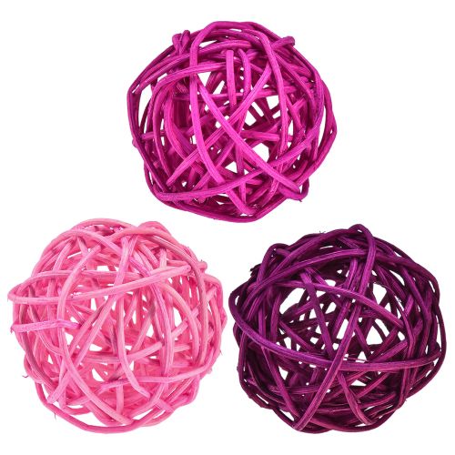 Palline in rattan rosa chiaro rosa viola rattan assortito Ø5cm 24 pz