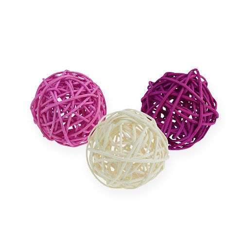 Palla in rattan lilla, viola, sbiancato Ø4,5cm 30 pezzi