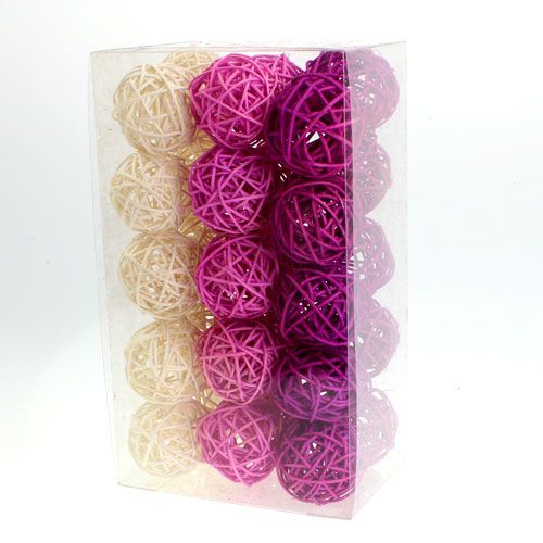 Floristik24 Palla in rattan lilla, viola, sbiancato Ø4,5cm 30 pezzi