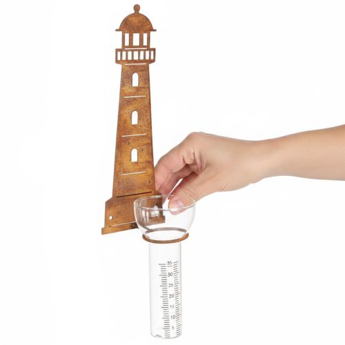 Pluviometro effetto faro ruggine – Pluviometro decorativo per giardino e recinzione, 41 cm, effetto ruggine | Floristik24.it