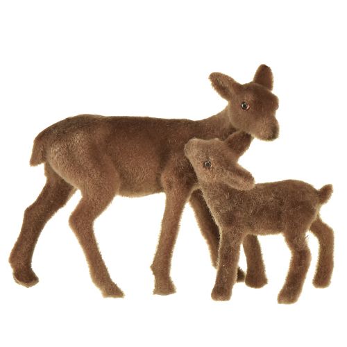 Floristik24 Figure decorative di cervo Cervo natalizio floccato marrone con cerbiatto in un set H9/5,5 cm 4 pezzi