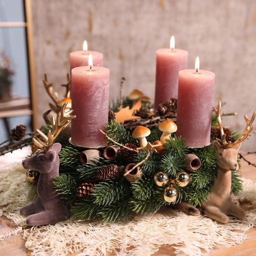 Prodotto Decorazione a forma di cervo seduto, floccato grigio oro 15×6×15,5 cm, 3 pezzi