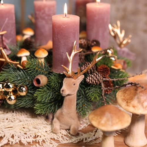 Prodotto Decorazione a forma di cervo seduto floccato marrone chiaro 15×6×15,5 cm 3 pezzi