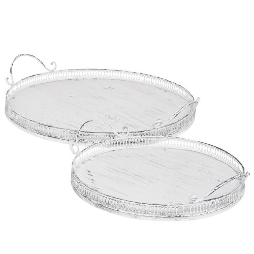 Floristik24 Vassoio retrò con manici vassoio rotondo bianco Ø26/33 cm set di 2