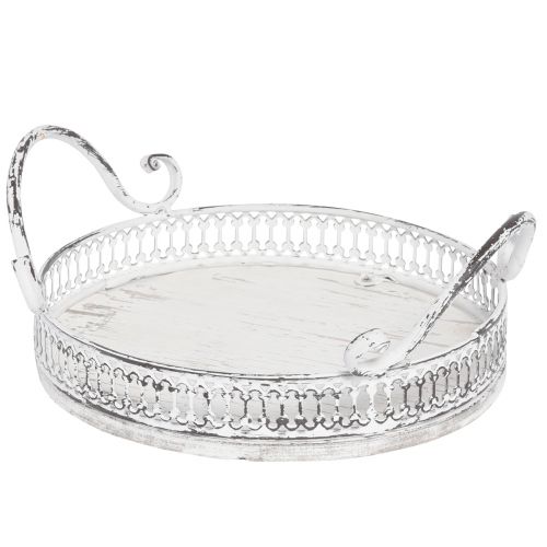 Floristik24 Vassoio retrò con manici vassoio rotondo bianco Ø26/33 cm set di 2