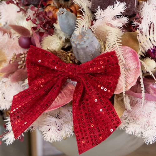 Prodotto Fiocchi regalo in velluto rosso con paillettes, 12 cm, 4 pezzi