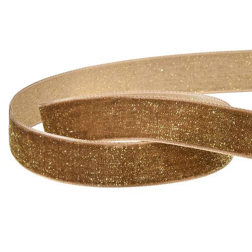 Prodotto Nastro Di Velluto Glitter Marrone Oro – Nastro natalizio glamour 20mm 10m