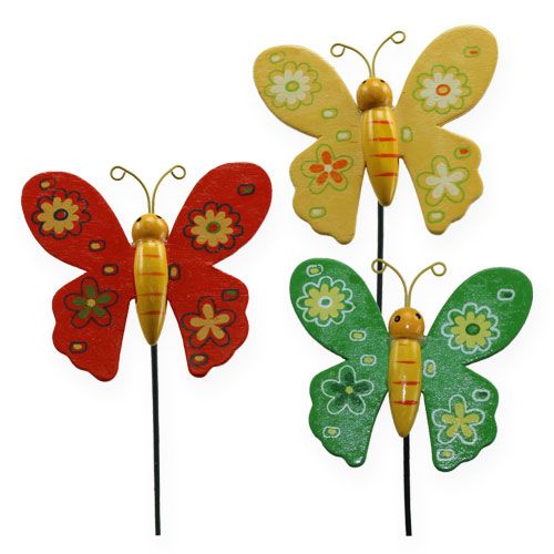 Floristik24 Farfalle colorate su stecco 7cm 24 pezzi