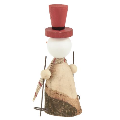 Prodotto Adorabile set di 2 pupazzi di neve in legno con cappelli a cilindro rossi - Decorazione da tavola invernale - Naturale e rosso, 15,5 cm 2 pezzi