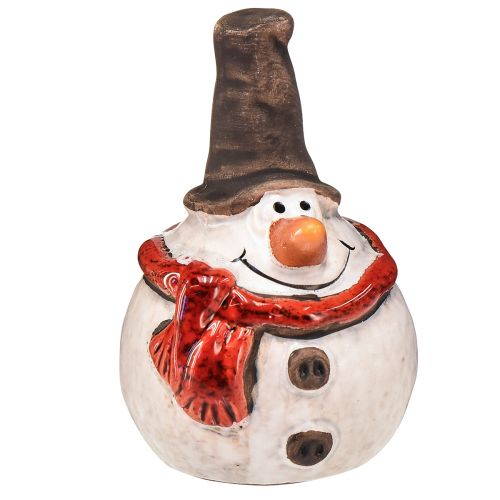 Floristik24 Pupazzo di neve in ceramica 8,5 cm con cappello a cilindro e sciarpa rossa - Decorazione natalizia e invernale - 3 pz