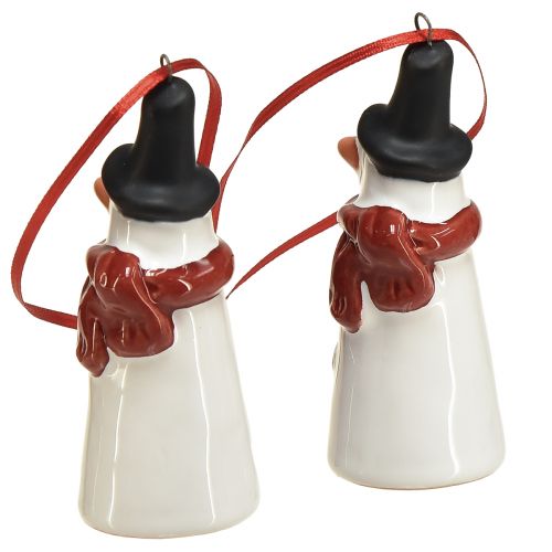 Prodotto Decorazione da appendere a forma di pupazzo di neve allegro – Bianco con sciarpa rossa e cappello nero, 7,5 cm – Perfetto per alberi di Natale festivi – 6 pezzi