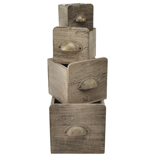 Prodotto Set di cassetti in legno con maniglia, marrone strofinato - portaoggetti rustico, set di diverse dimensioni, 4 pezzi
