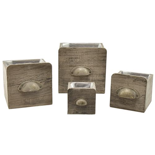 Prodotto Set di cassetti in legno con maniglia, marrone strofinato - portaoggetti rustico, set di diverse dimensioni, 4 pezzi