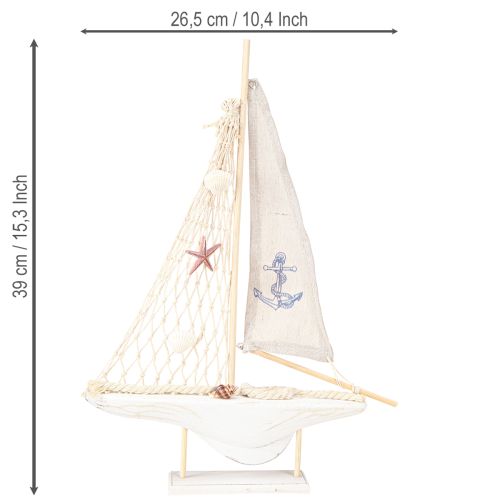 Prodotto Decorazione barca a vela in legno di pino su base bianco naturale H39cm
