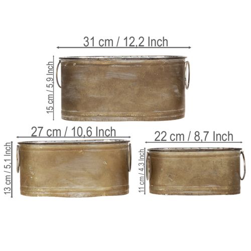 Prodotto Set di vasi e fioriere in metallo, stile vintage retrò, L22,5cm/27cm/31cm