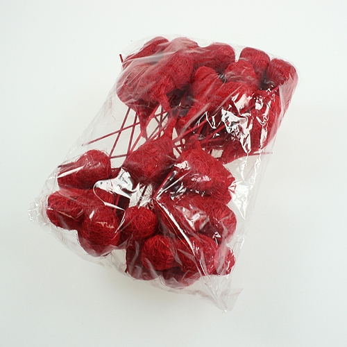 Floristik24 Cuore in sisal 7,5 cm rosso su bastoncino 12 pezzi