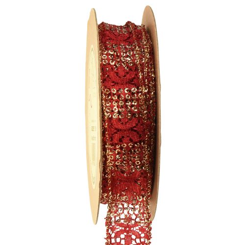 Floristik24 Nastro di pizzo con nastro decorativo in tessuto glitter oro rosso 25 mm 15 m