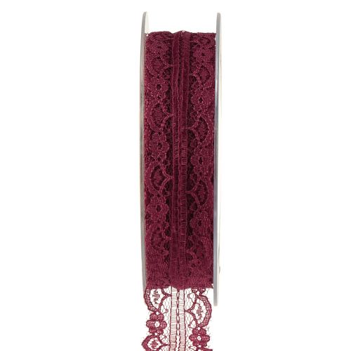 Floristik24 Nastro in pizzo con fiori nastro decorativo Bordeaux L25mm L25m