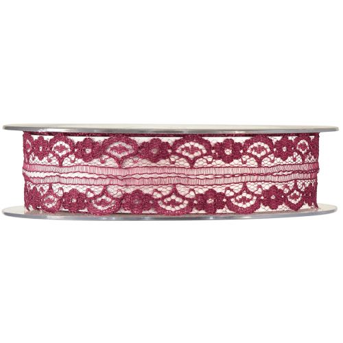 Prodotto Nastro in pizzo con fiori nastro decorativo Bordeaux L25mm L25m