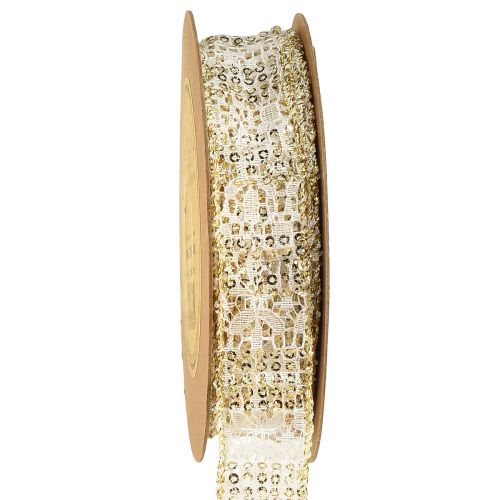 Nastro di pizzo bianco con accenti dorati nastro decorativo di pizzo 25 mm 15 m