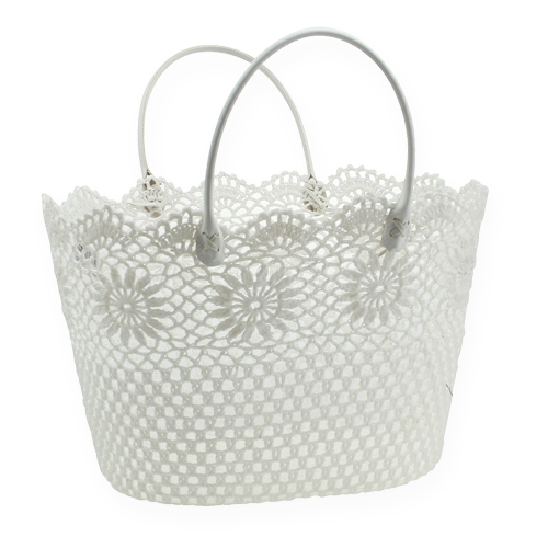 Floristik24 Borsa all&#39;uncinetto con manico bianco 48 cm x 33 cm x 30 cm